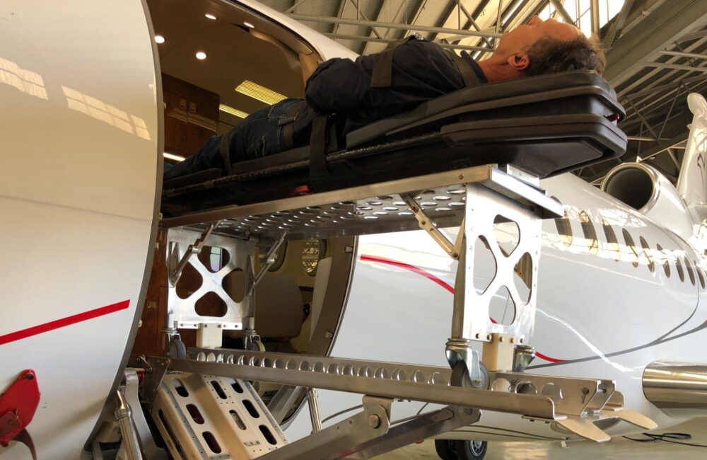 Falcon 900 loader systenm to load patient into the Air Ambulance for medevacs.
