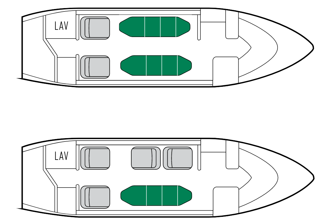 Learjet 60 Air Ambulance internal configuration for single or dual stretcher on a medevac