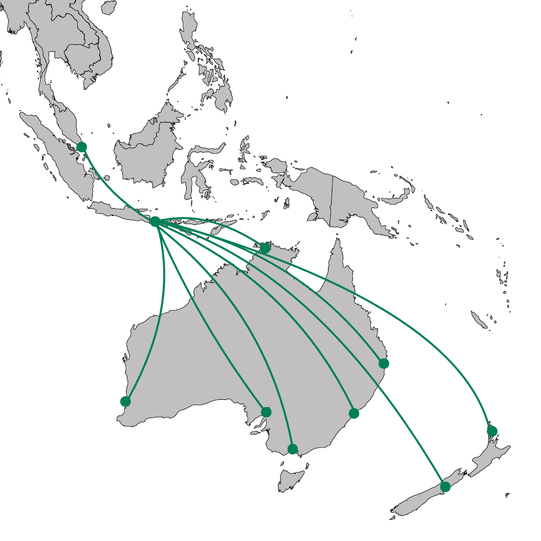 Map showing some the routes from Bali MEDEVAC.FLIGHTS can service as an air ambulance.
