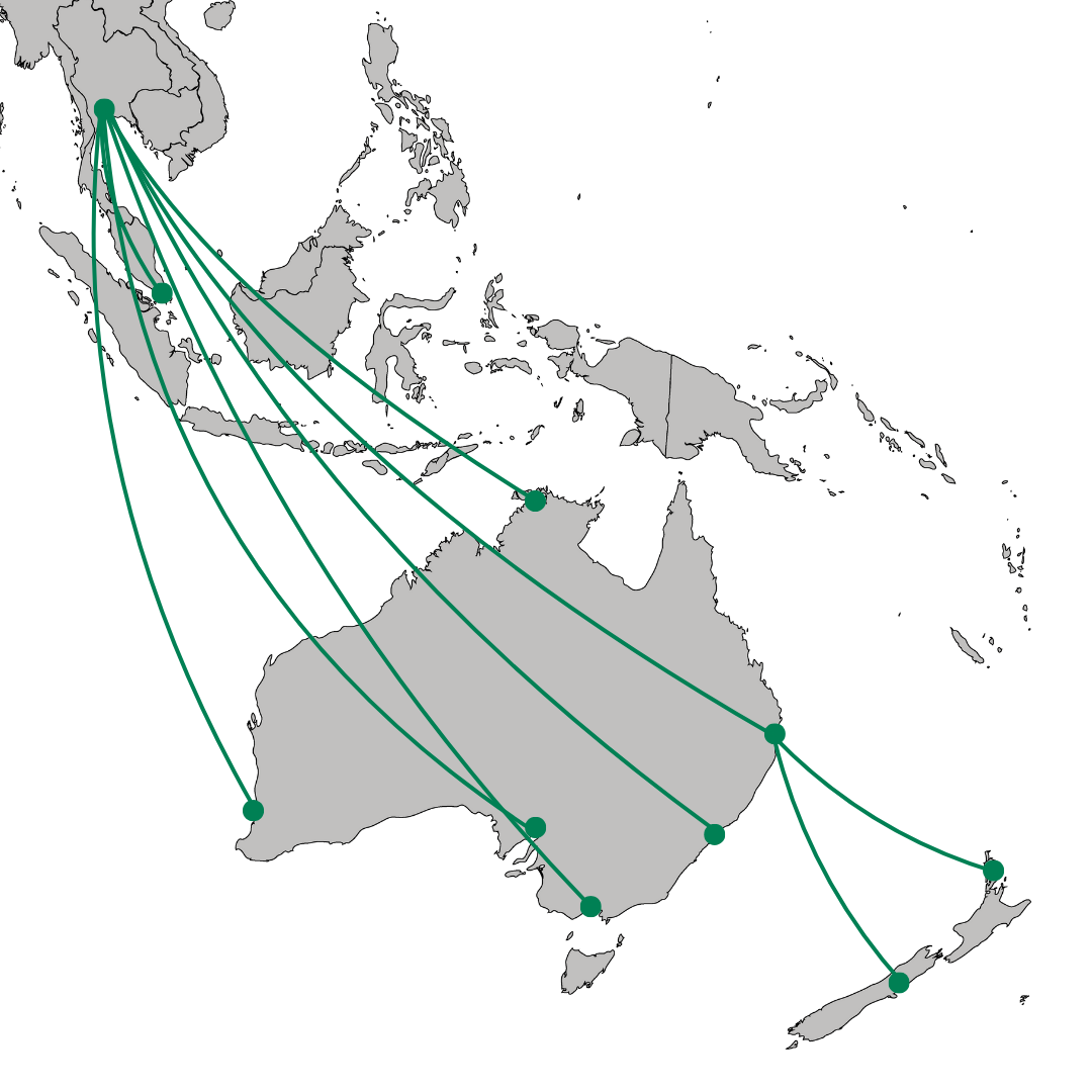 Map showing some the routes from Thailand MEDEVAC.FLIGHTS can service as an air ambulance